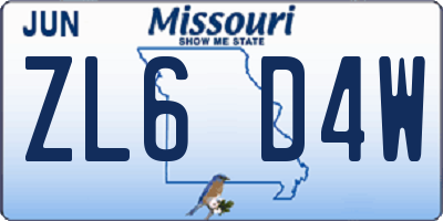 MO license plate ZL6D4W