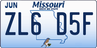 MO license plate ZL6D5F