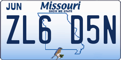 MO license plate ZL6D5N