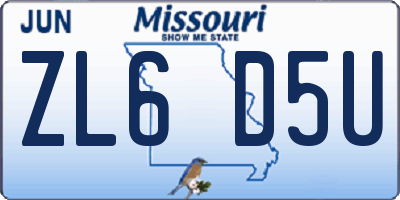 MO license plate ZL6D5U