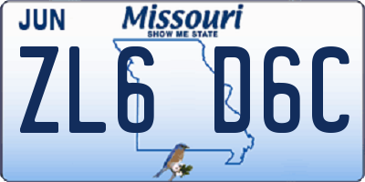 MO license plate ZL6D6C
