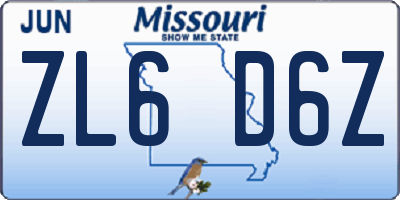 MO license plate ZL6D6Z