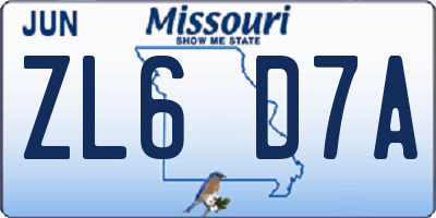 MO license plate ZL6D7A