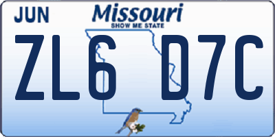 MO license plate ZL6D7C