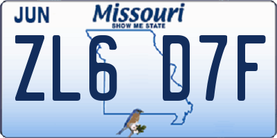 MO license plate ZL6D7F