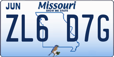 MO license plate ZL6D7G