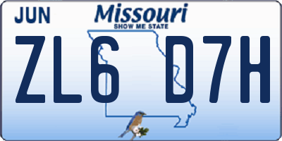 MO license plate ZL6D7H