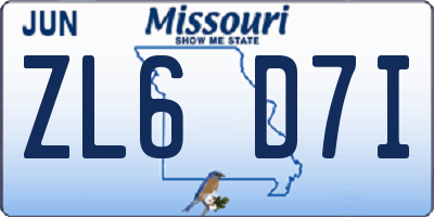MO license plate ZL6D7I