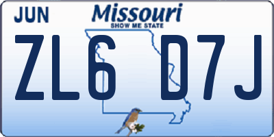 MO license plate ZL6D7J