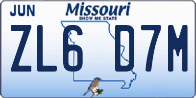 MO license plate ZL6D7M