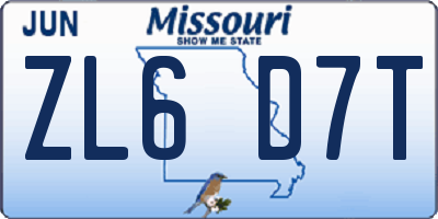 MO license plate ZL6D7T