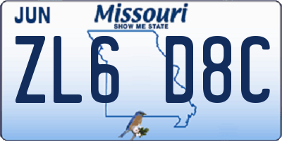 MO license plate ZL6D8C