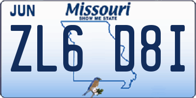 MO license plate ZL6D8I