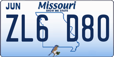 MO license plate ZL6D8O