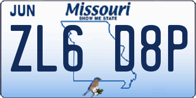 MO license plate ZL6D8P