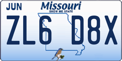 MO license plate ZL6D8X
