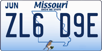 MO license plate ZL6D9E