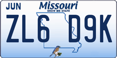 MO license plate ZL6D9K