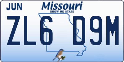 MO license plate ZL6D9M