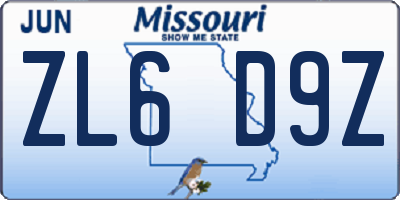 MO license plate ZL6D9Z