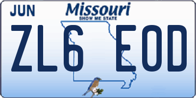 MO license plate ZL6E0D
