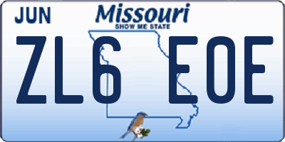 MO license plate ZL6E0E