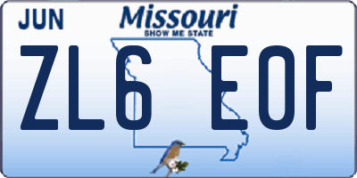 MO license plate ZL6E0F