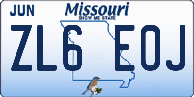 MO license plate ZL6E0J