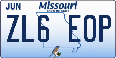 MO license plate ZL6E0P