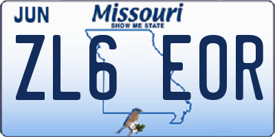MO license plate ZL6E0R