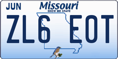 MO license plate ZL6E0T