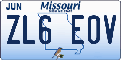 MO license plate ZL6E0V