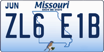 MO license plate ZL6E1B