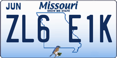 MO license plate ZL6E1K