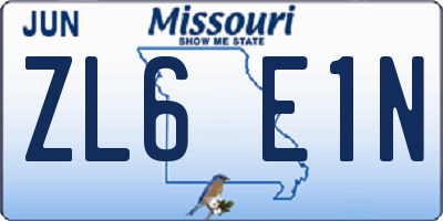 MO license plate ZL6E1N