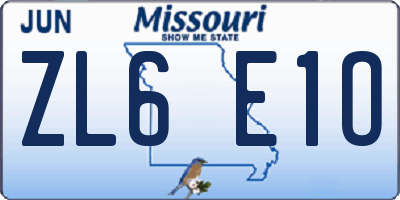 MO license plate ZL6E1O