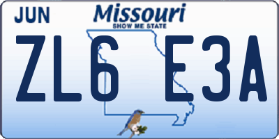MO license plate ZL6E3A
