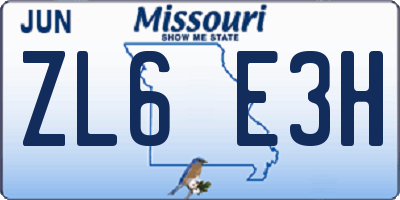MO license plate ZL6E3H