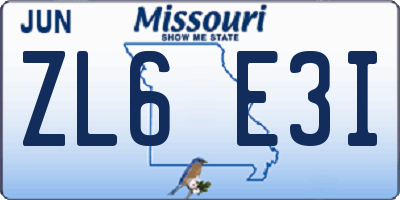 MO license plate ZL6E3I