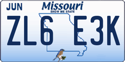 MO license plate ZL6E3K