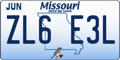 MO license plate ZL6E3L