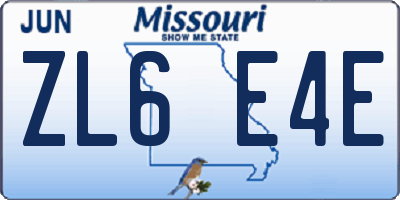 MO license plate ZL6E4E
