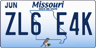 MO license plate ZL6E4K