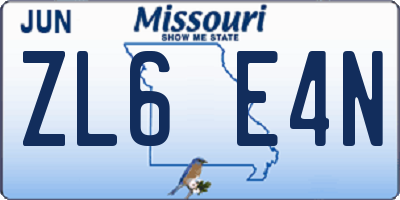 MO license plate ZL6E4N