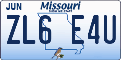 MO license plate ZL6E4U