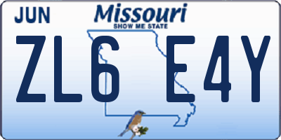 MO license plate ZL6E4Y