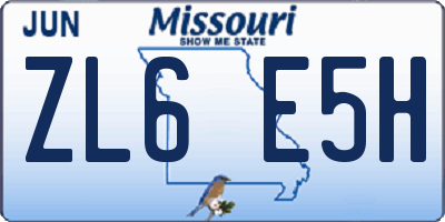 MO license plate ZL6E5H