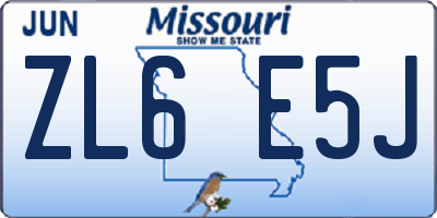 MO license plate ZL6E5J