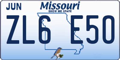 MO license plate ZL6E5O
