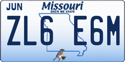 MO license plate ZL6E6M